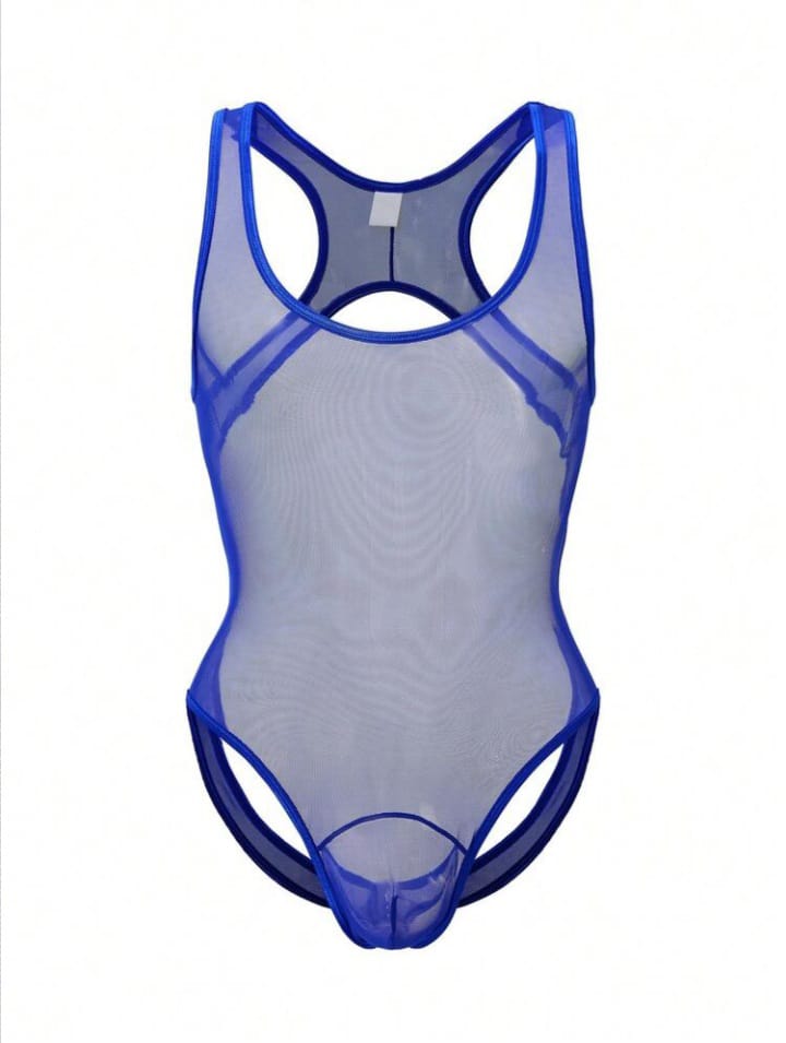 Men's Sheer Mesh Backless Bodysuit For Role Play And Intimate Occasions